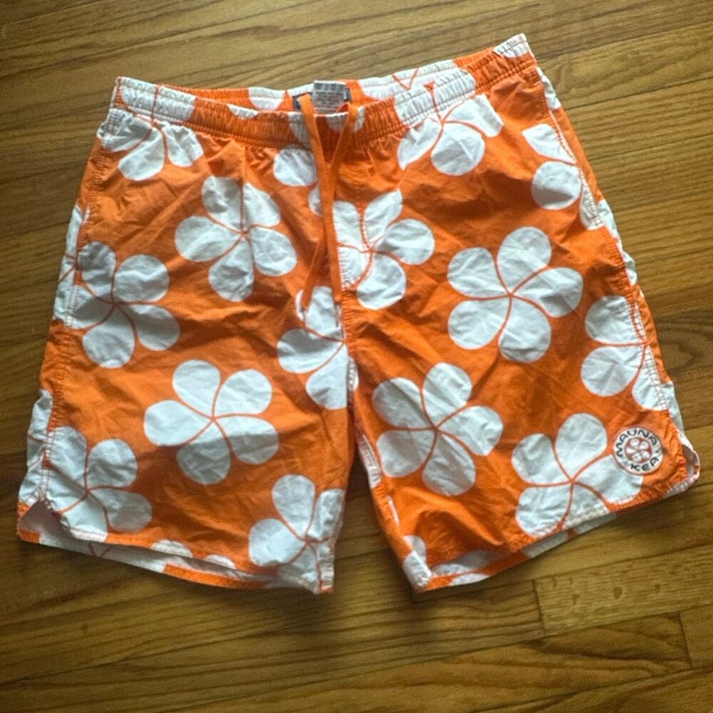 Toes on the Nose Orange White Floral Swim Shorts L Surf Retro Beach